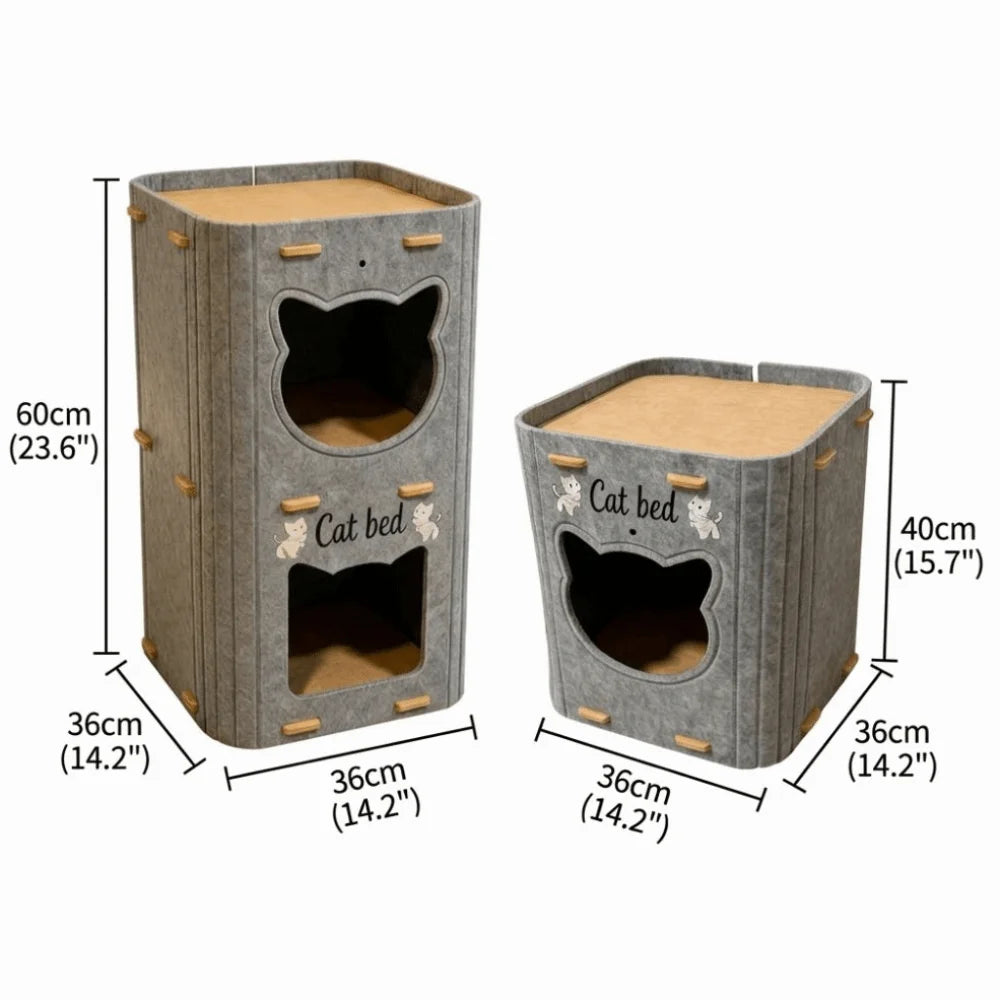 Creativity Double Layer Cat House Felt Foldable Cat Castle Bed Breathable Wear-resistant Cat Scratching Board Cat Supplies