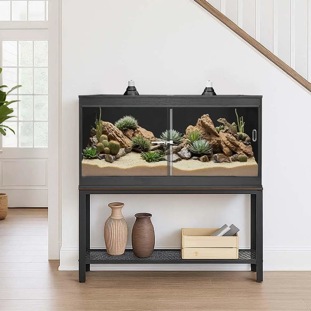 50 Gallon Reptile Tank, Front Opening Leopard Gecko Enclosure with Sliding Doors, Stackable Black Cage for Lizards