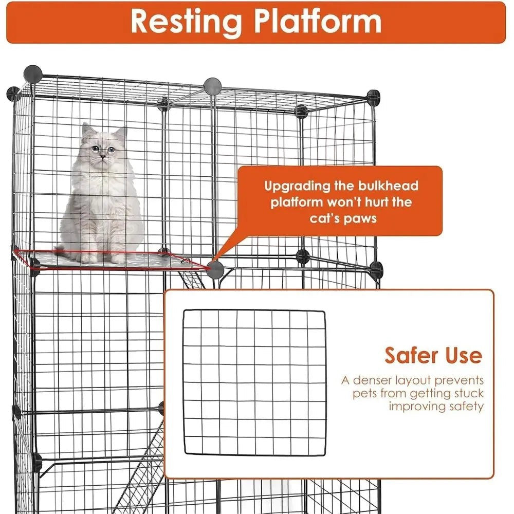 3-Tier Cat Cage & Playpen — Foldable Indoor Enclosure with Ladders