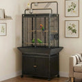 Large Bird Cage, 71" h Rolling Birdcage with Play Top & Storage Cabinet, Wood Parakeet Cage for Macaw Parakeet Parrot Cockatiel Budgie (Dark Walnut)