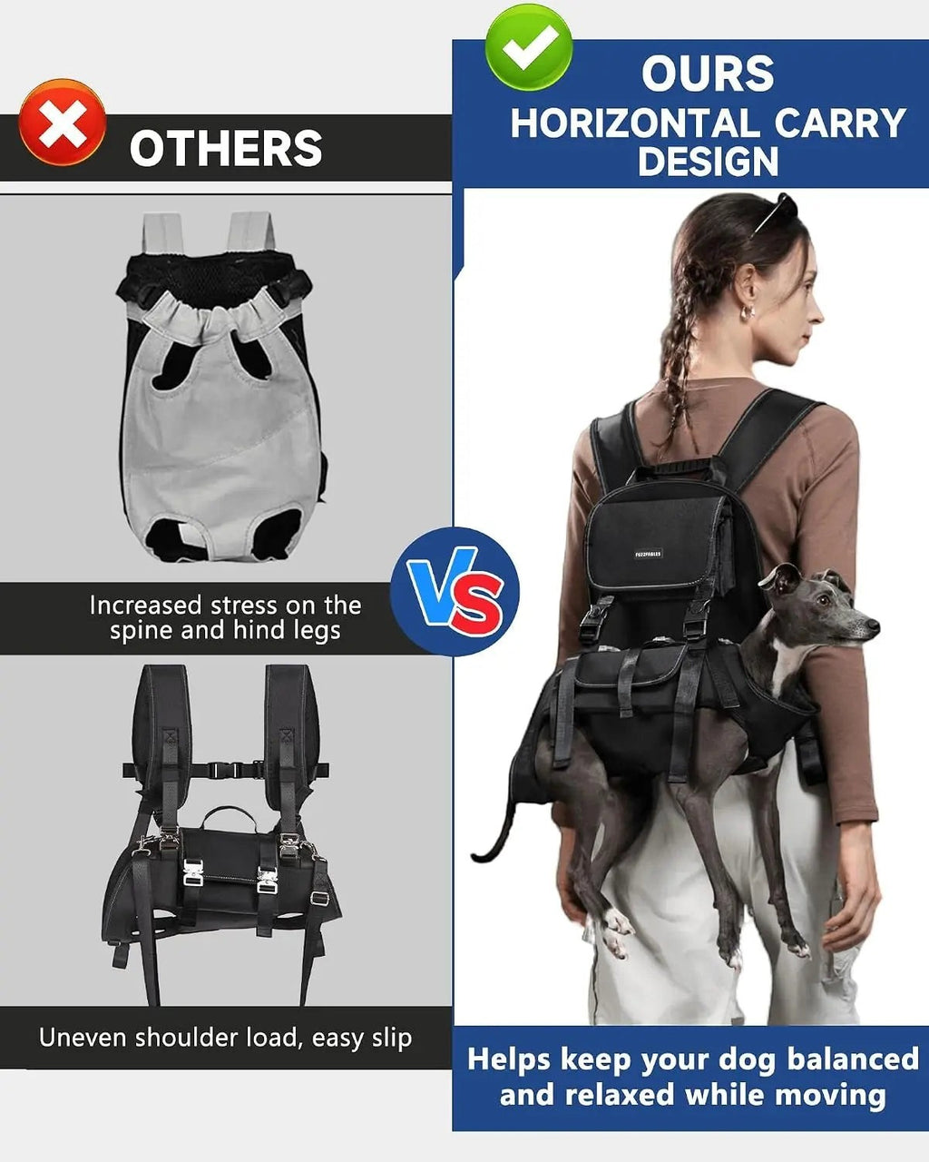 Dog Carrier Backpack for Medium to Large Dogs, Breathable Mesh, Adjustable Straps, Lightweight for Hiking & Travel