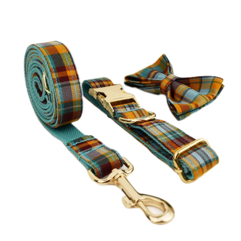 Mincy Pets Personalized Cotton Dog Collar Harness Bow Set product photo.