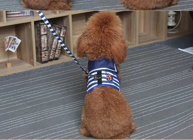 Soft and Breathable Nautical-style Dog Outfit & Leash Set, Suitable for Small and Medium Dogs, Puppy Collars, Harness and Leash for Dogs and Cats