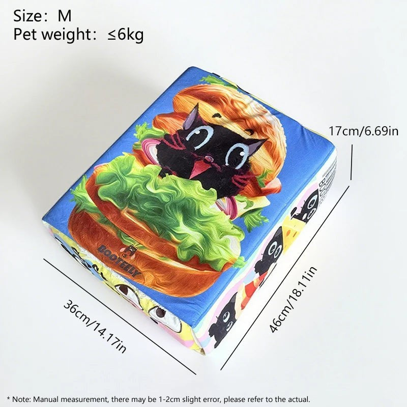 Mincy Pets Hamburger Cat Bed: Plush Cozy Nest with Removable Cover product photo.