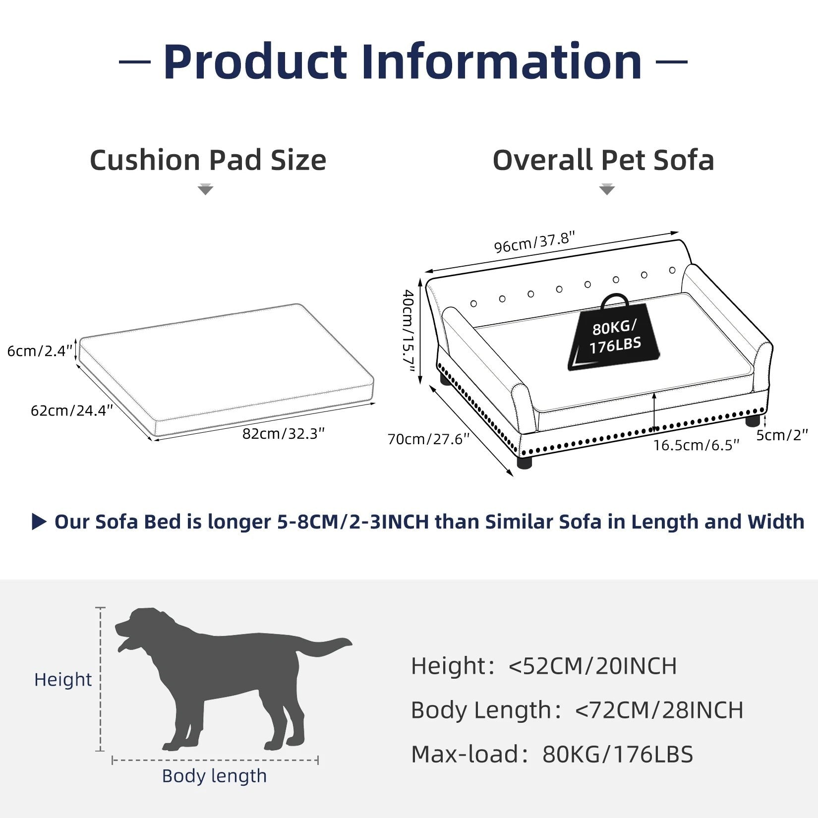 Elevated Dog Sofa Bed with Removable Cushion