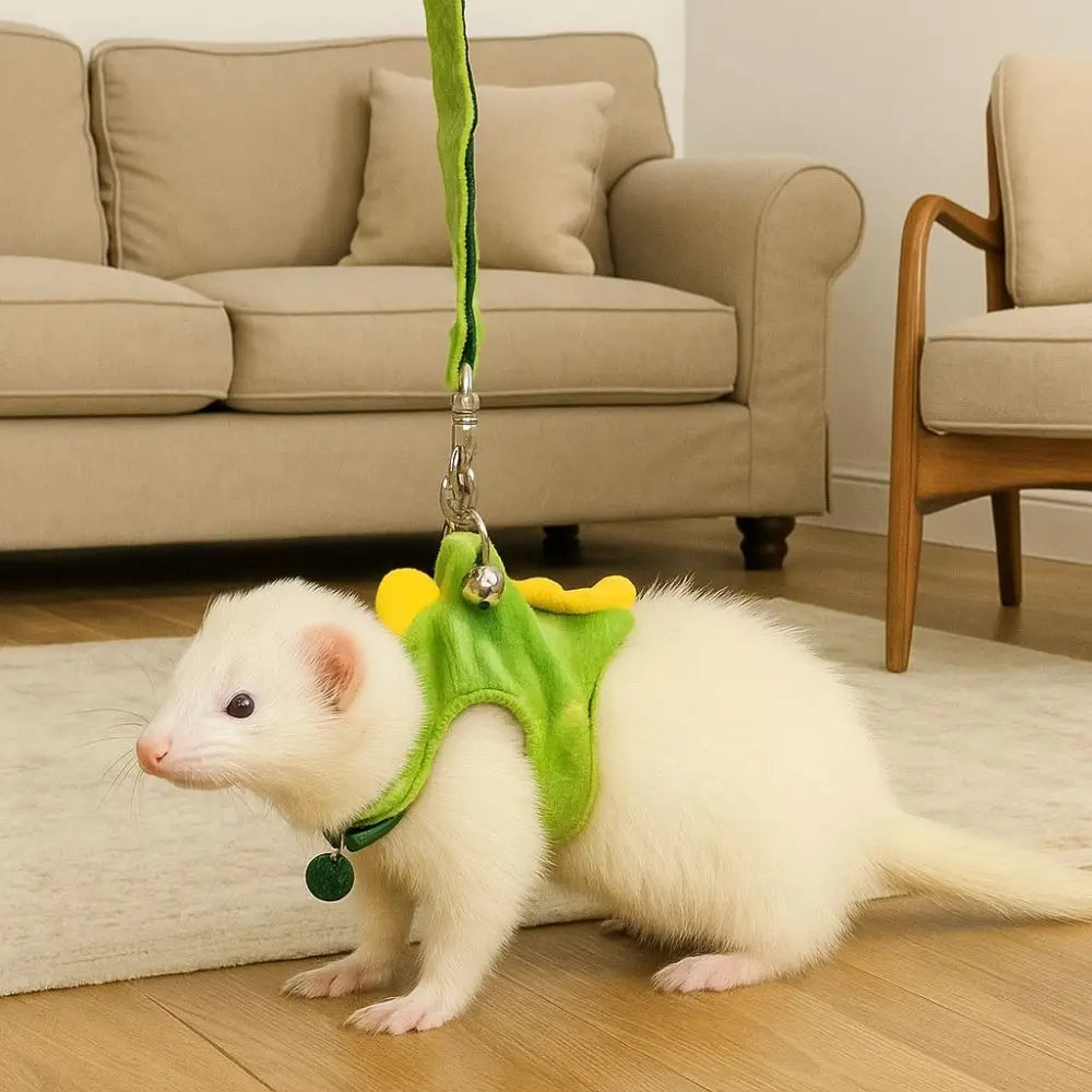 Soft Cartoon Ferret Vest Harness Adjustable Flannel Hamster Chest Strap Dragon Design with Bell Ferret Traction Rope Training