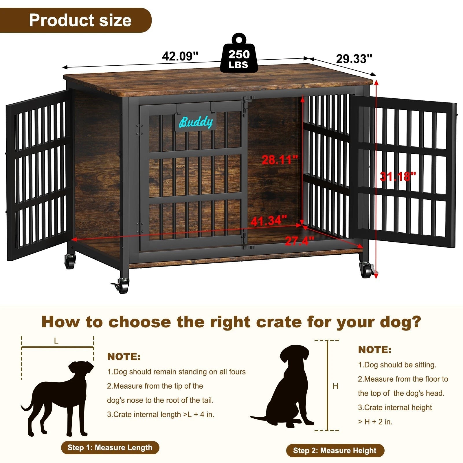 Dog Crate Furniture with Casters