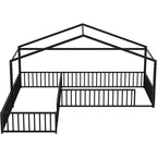 Twin Size L-Shaped Loft Bed with Metal Frame and Guardrails, Double Twin Beds for 2 Kids, No Slats, Easy Assembly, Black