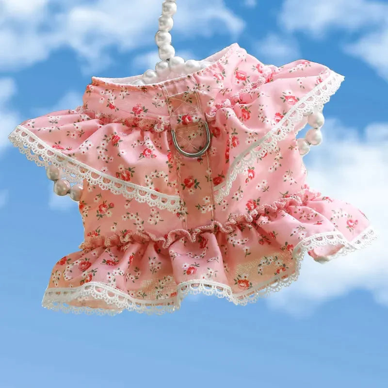 Small Dog Clothes Pet Cat Harness With Leash Lace Teddy Bichon Spring Summer Autumn Dog Leash Cat Supplies