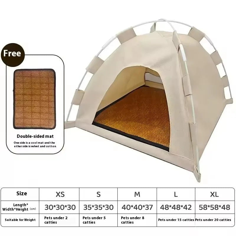 Portable Cat Tent Bed Breathable Oxford Pet House with Double-sided Mat Summer Cooling Cat Cave for Indoor Outdoor Cats Dogs