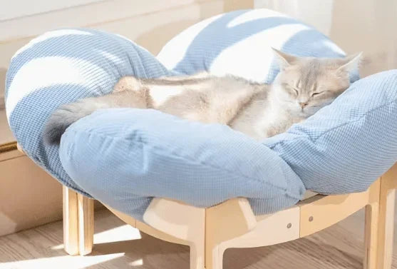 With Soft Cushion Three-Color Wooden High Leg Cat Bed - Comfortable Pet Sofa, Ideal for Cats And Small Dogs, Includes Hardware T