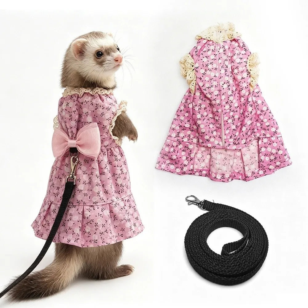Cute Adjustable Ferret Vest Harness Soft Berber Fleece Ferret Traction Rope Comfortable Escape-Proof Ferret Dress Pet Walking