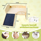 Guinea Pig Bed with Stable Stairs & Mat Wood Pet Toy Bed Reusable Multi-Level Guinea Pig Castle for Hamsters Bunny Chinchillas