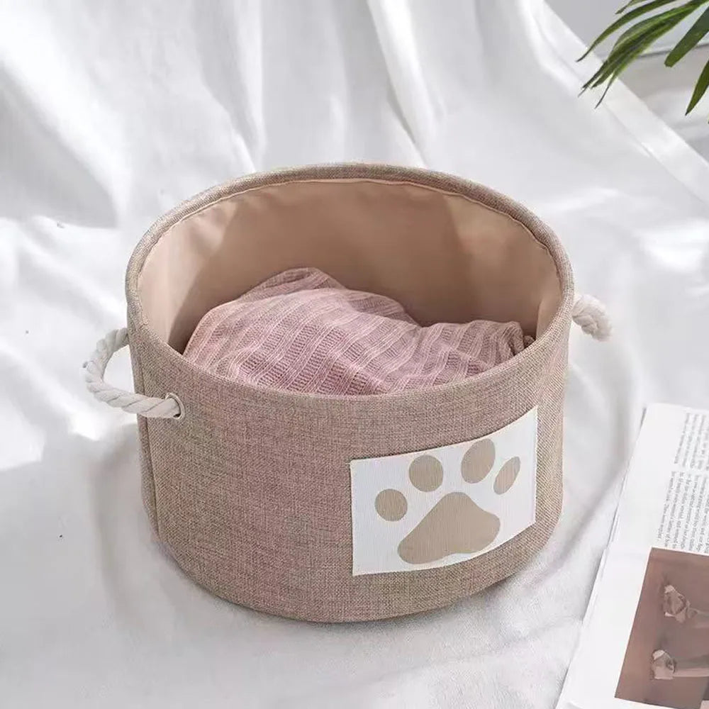 Dog Toy Basket Medium Round Dog Toy Storage with Handles Durable Paw Patch Bin Box for Organizing Pet Supplies Pet Toys Collars