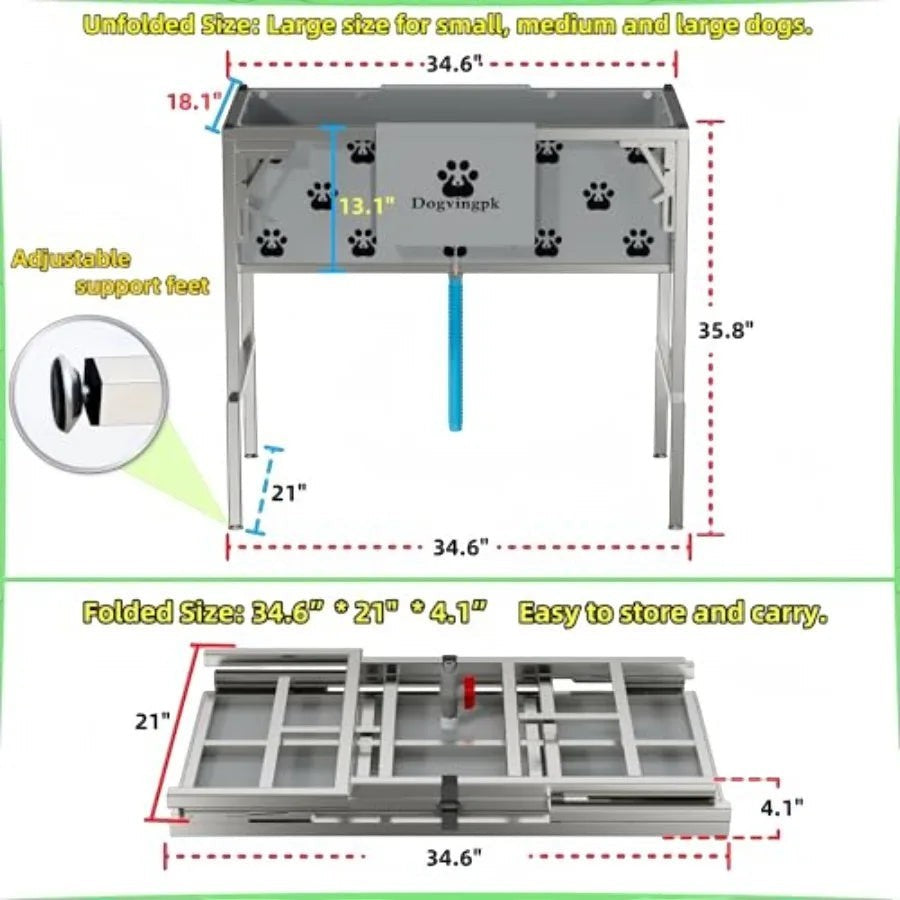Foldable Elevated Dog Bathtub with Drain 300 lb Capacity Portable Pet Shower Wash Station for Bathing Grooming Small Medium and