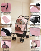 Portable Pet Stroller with Removable Pet Carrier Foldable Stroller for Small to Medium-Sized Cats and Dogs