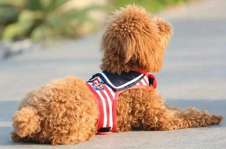 Soft and Breathable Nautical-style Dog Outfit & Leash Set, Suitable for Small and Medium Dogs, Puppy Collars, Harness and Leash for Dogs and Cats