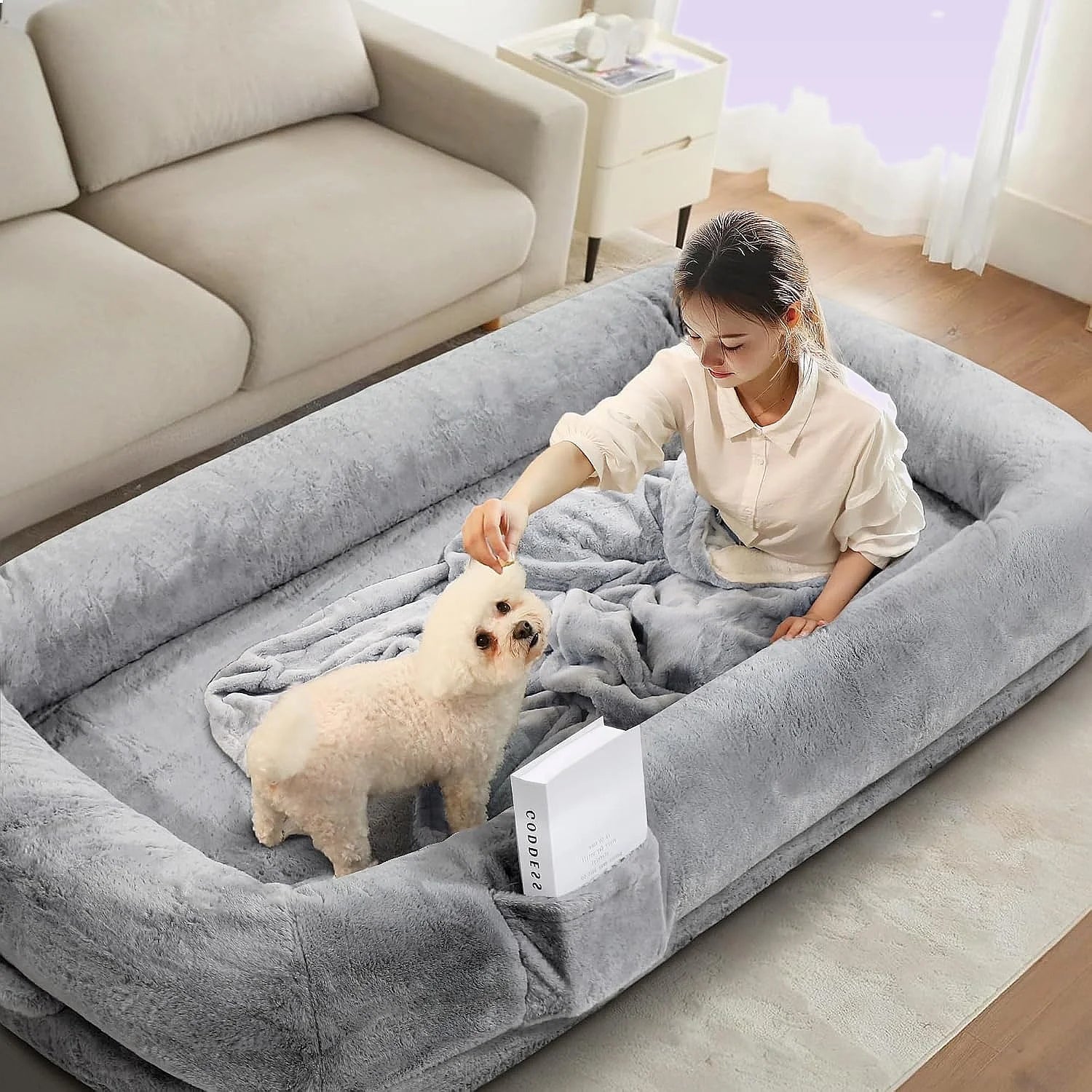 Kromax 71x43x10 Large Human Dog Bed for Adults Orthopedic Washable Cover Light Grey