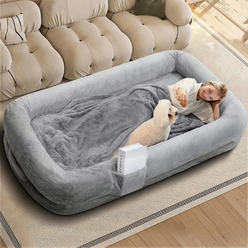 Kromax 71x43x10 Large Human Dog Bed for Adults Orthopedic Washable Cover Light Grey