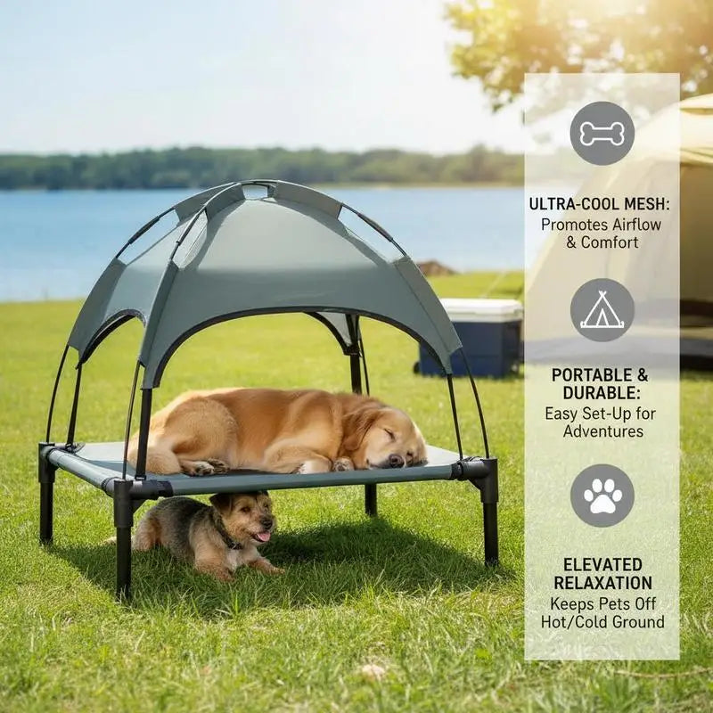 Raised Dog Bed Waterproof Elevated Pet Cot with Breathable Mesh UV Protection Canopy Grey, for Small Dogs, 61 x 46 x 62cm