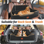 Large Dog Car Seat for Backseat & Trunk, Memory Foam, Washable Cover, Safety Belts, Fits Dogs Under 100 lbs
