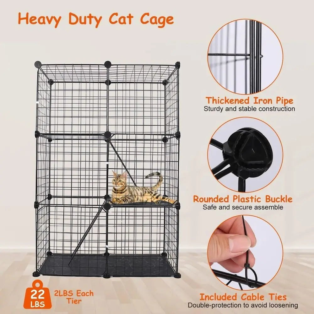 3-Tier Cat Cage & Playpen — Foldable Indoor Enclosure with Ladders