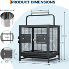 Sturdy Portable Small Bird Travel Cage,Iron Carrier with Removable Tray, Wooden Perch Handle, Easy Clean Black Aviary