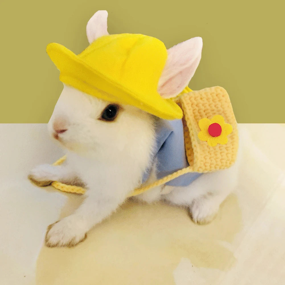 Cute Bunny Pet Vest Accessories Outdoor Leash Rabbit Clothes with Bag Hat Harness Strap Leash Dress Clothes for Guinea Pig