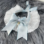 Sweet Cat Dog Bibs Collar Girls Neck Decoration Adjustable White Lace Pink/Blue Bowknot Neckerchief  String Strap Scarf Necklace