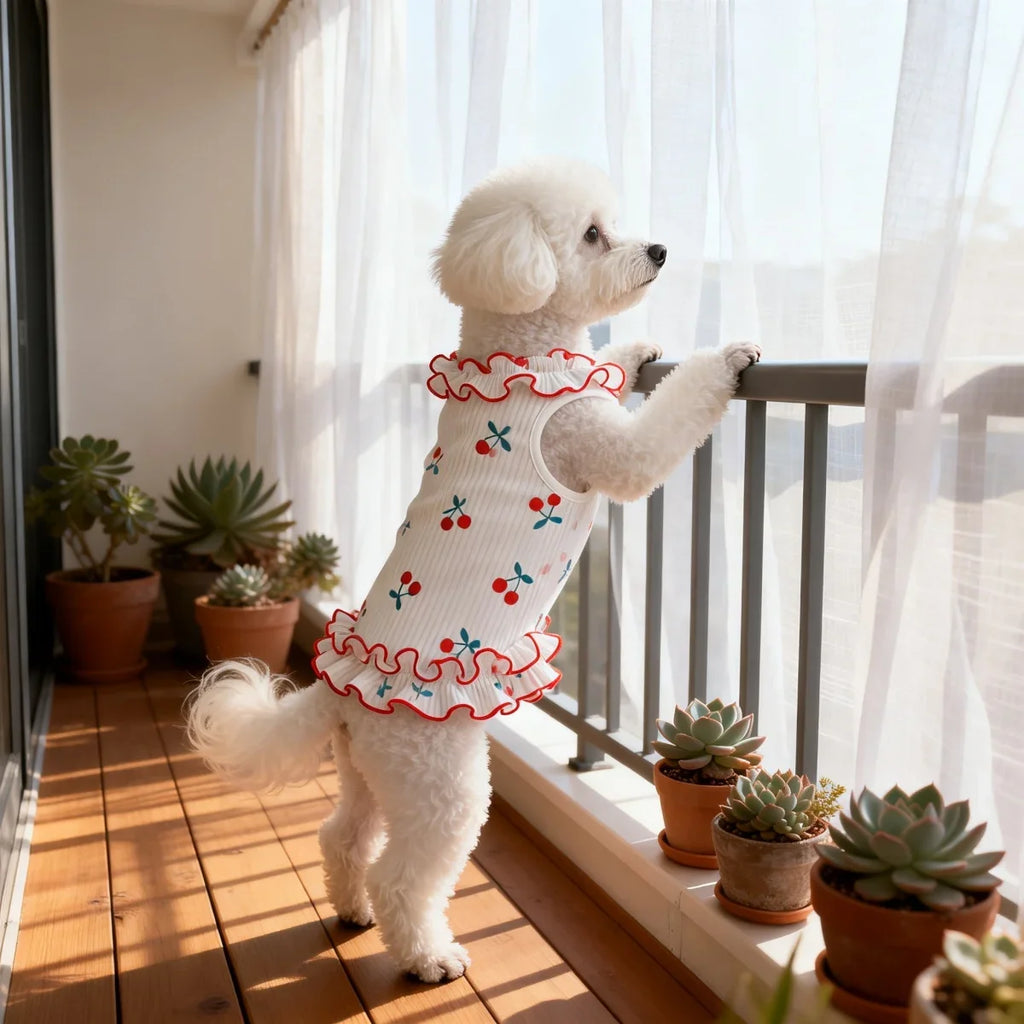 1PC Fashion Cute Cherry Ruffle Pet Dress for Small Dogs, Comfortable Anti-Static Dog Skirt Summer Clothes