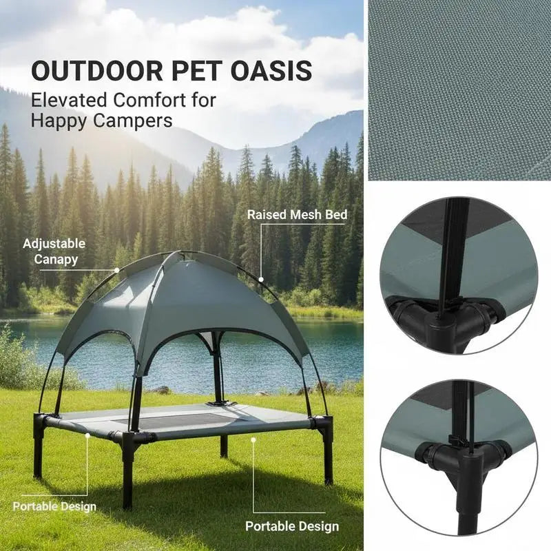 Raised Dog Bed Waterproof Elevated Pet Cot with Breathable Mesh UV Protection Canopy Grey, for Small Dogs, 61 x 46 x 62cm