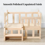 Raised Wooden Dog Bed with Steps and Railing, Easy Clean, 31.5x19.7x15.4