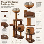 Multi-Level Cat Tree with PE Rattan Condo and Sisal Scratching Posts, Hanging Toy and Top Perch for Indoor Climbing Play, Brown, 59.5 Inch