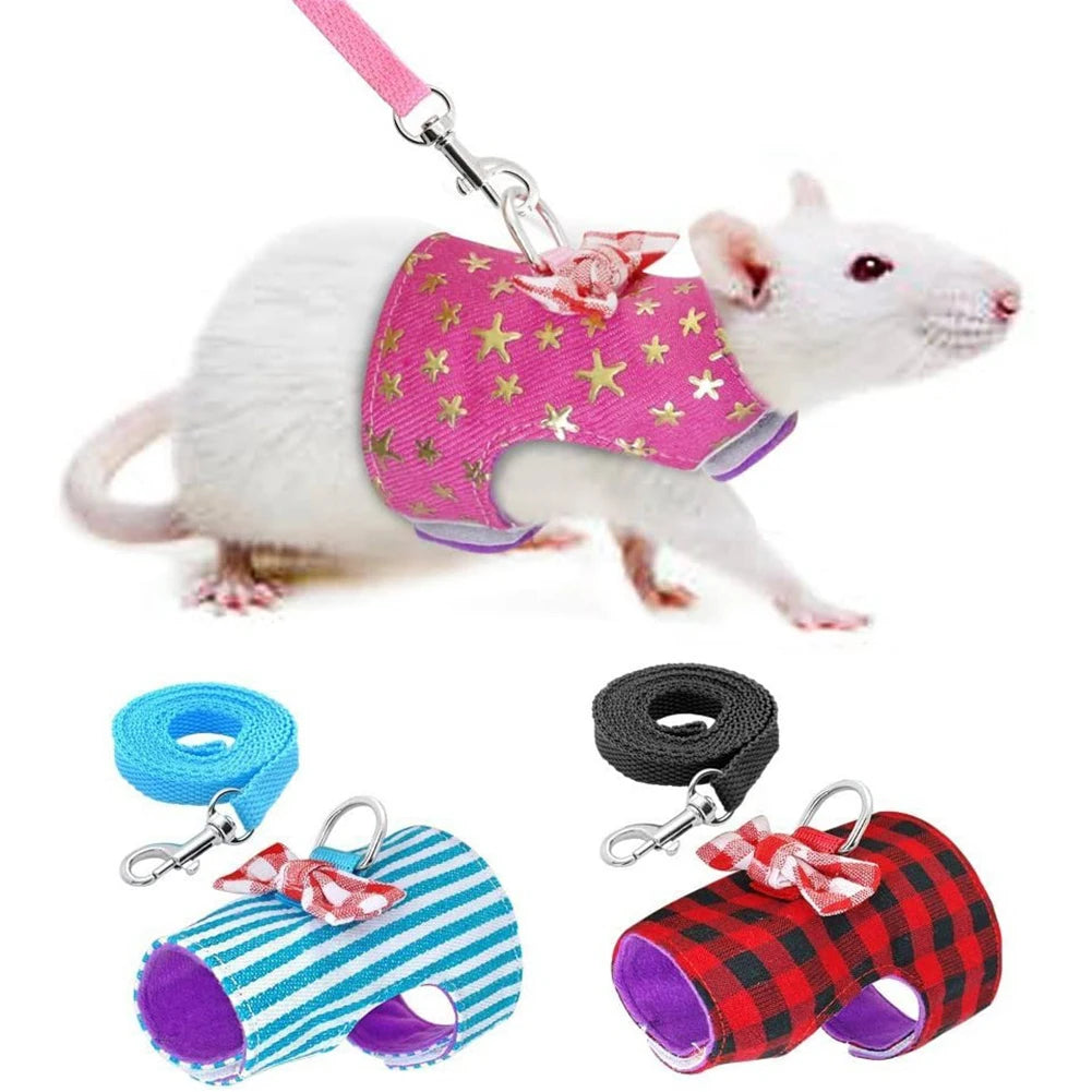 Small Pet Bowknot Vest Harness Adjustable Anti Escape Rabbit Hamster Ferret Safe Nylon Outdoor Going Out