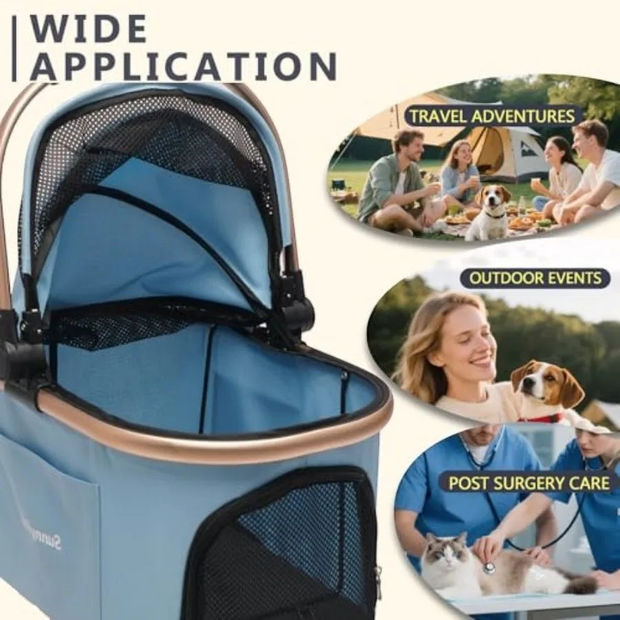 Pet Stroller for Small Dogs and Cats, Aluminum Two-in-one Split, One-Click Foldable Dog Stroller with Detachable Carr