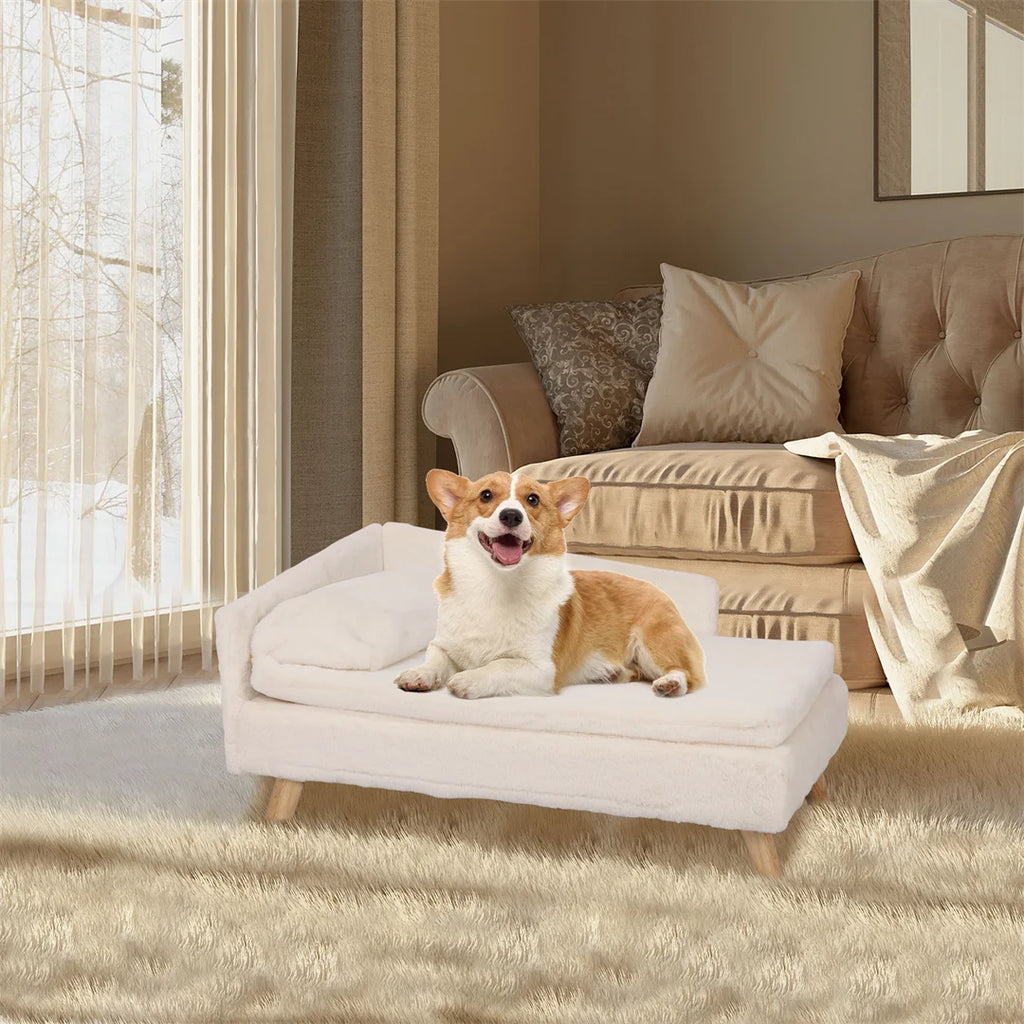 L-Shape Dog Sofa Bed Cat Cushion Stool Warm Nesting Couch with Rubber Wooden Legs Soft Comfortable Pet Furniture