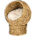 Rattan cat basket, cat cave, cat house, cat bed with cushion, pet bed, water hyacinth, brown, 42 x 33 x 52 cm