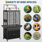 Large Bird Cage, 71" h Rolling Birdcage with Play Top & Storage Cabinet, Wood Parakeet Cage for Macaw Parakeet Parrot Cockatiel Budgie (Dark Walnut)