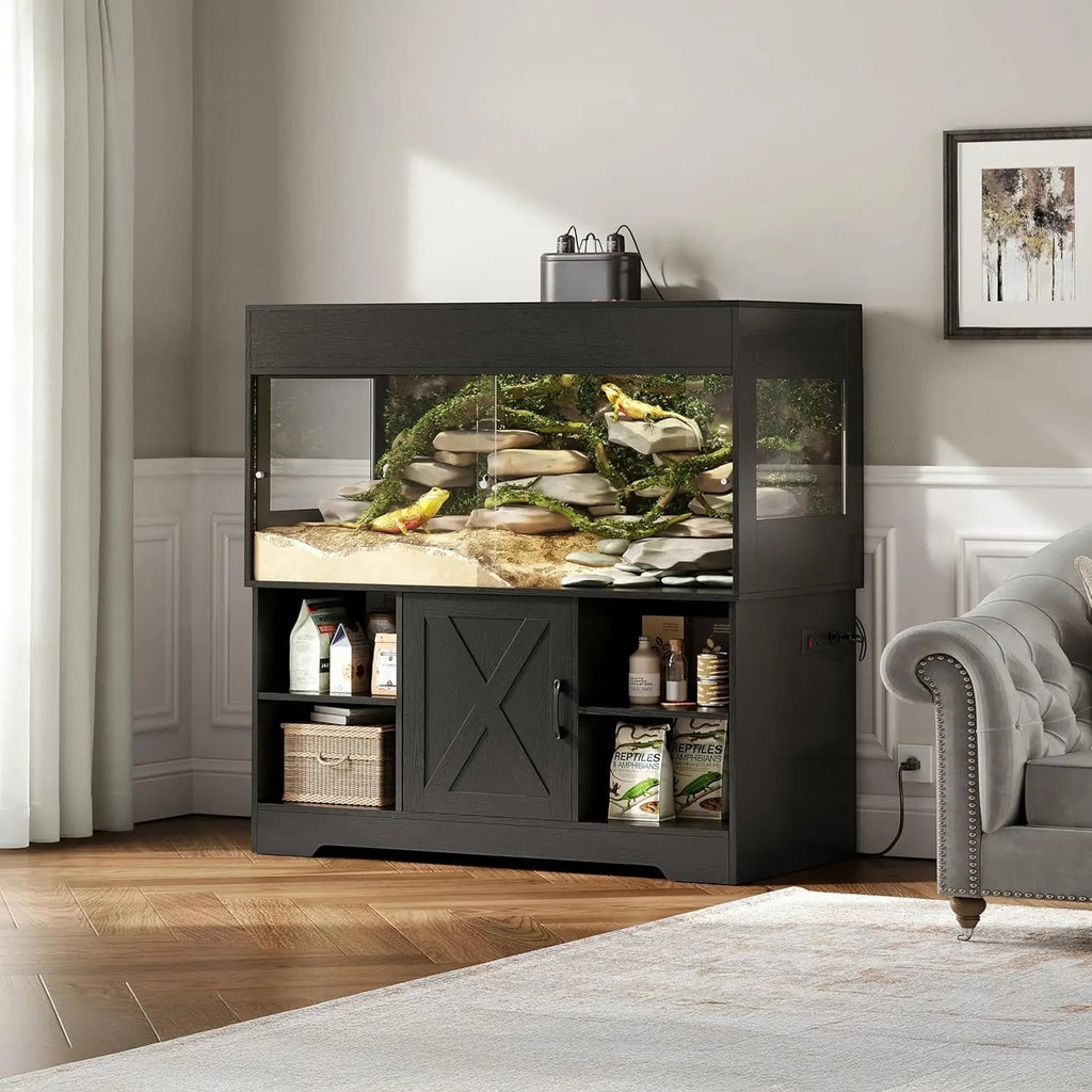 120 Gallon Reptile Tank with Stand, 4x2x2 Terrarium for Bearded Dragon Snake Lizard, Sliding Door Mesh Top