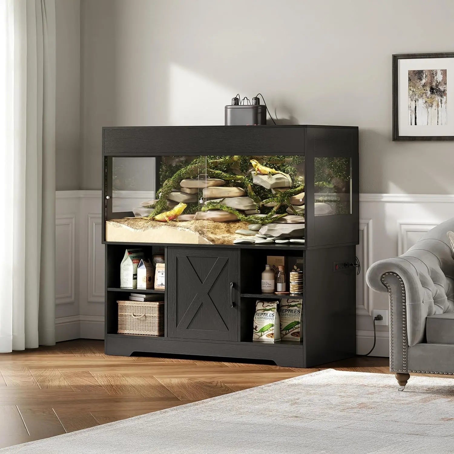 120 Gallon Reptile Tank with Stand, 4x2x2 Terrarium for Bearded Dragon Snake Lizard, Sliding Door Mesh Top