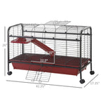 41"L Small Animal Cage - Rabbit Hutch, Ferret Pet Play House with Feeder, Rolling Wheels, Platform & Ramp
