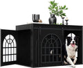 Black 45.1 Inch Wooden Dog Crate Furniture with Sliding Barn Door, 2-in-1 Pet Kennel & TV Console Table with 3 Hanging Hooks, Chew Resistant Multi-Purpose Indoor Pet Enclosure