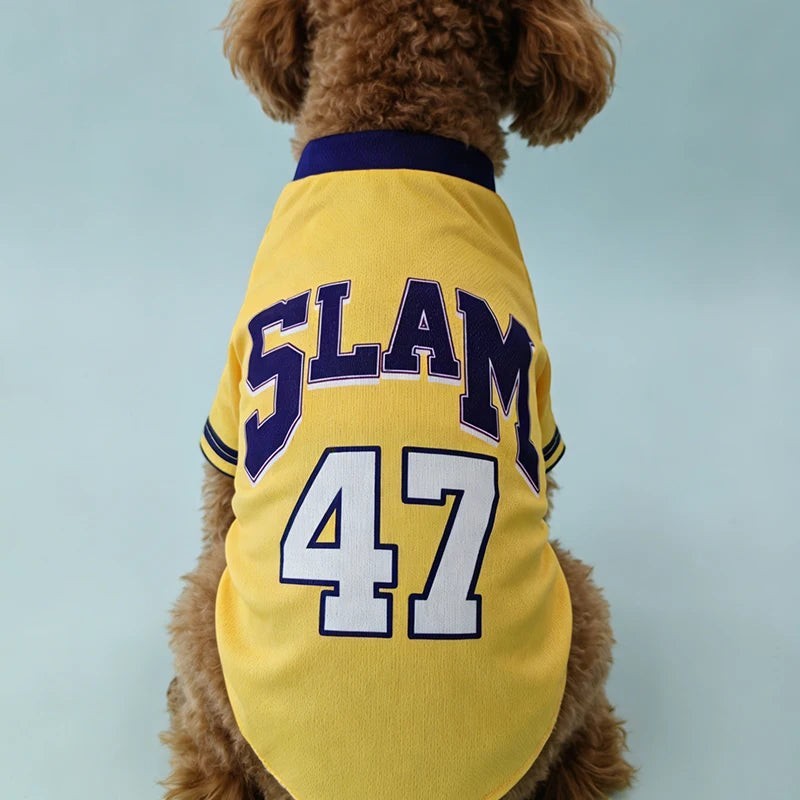 SLAM 47 Mesh Breathable Dog Clothes Teddy Sport Large Dog Jersey Basketball Clothing Puppy T-Shirts Summer Pet Cat Shirts