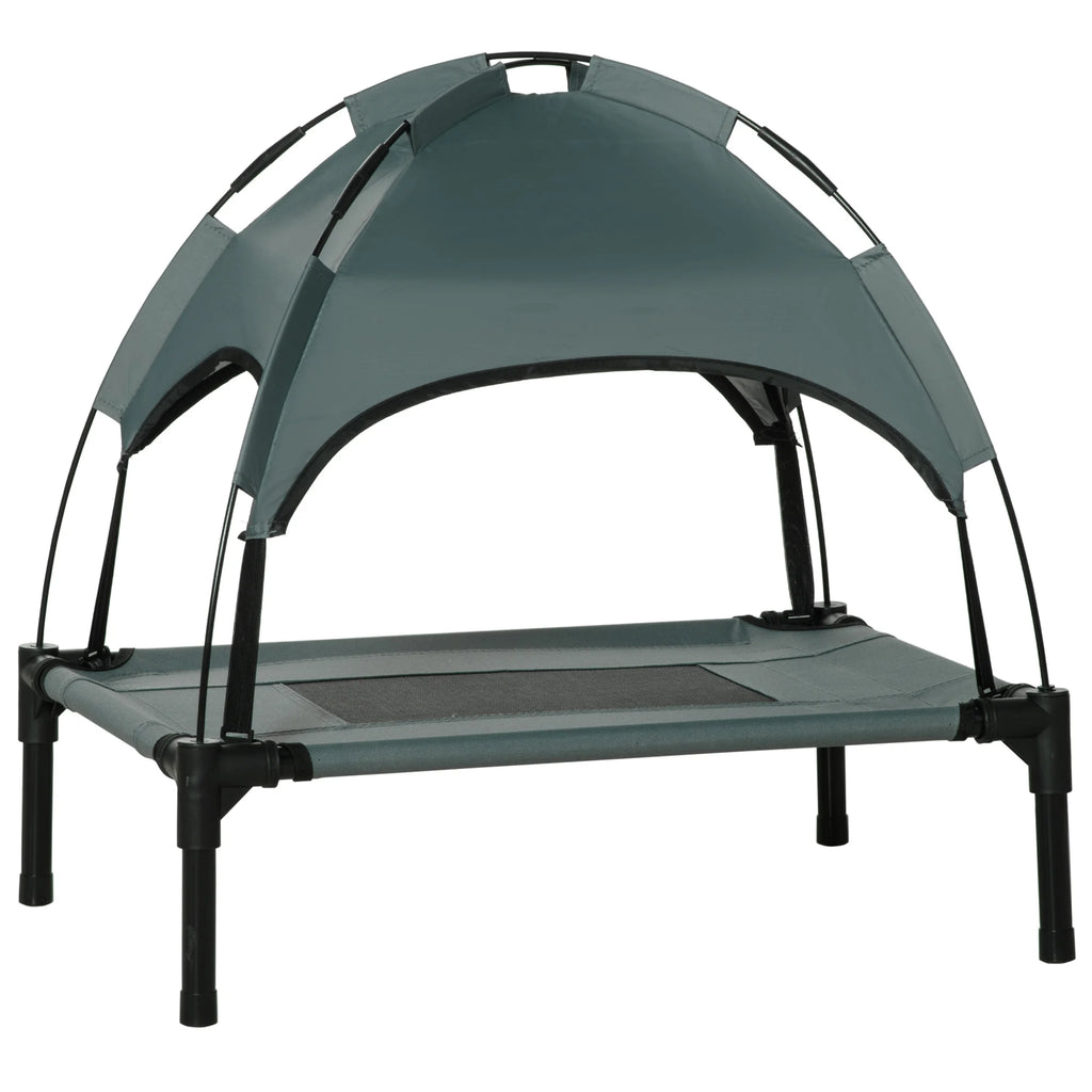 Raised Dog Bed Waterproof Elevated Pet Cot with Breathable Mesh UV Protection Canopy Grey, for Small Dogs, 61 x 46 x 62cm