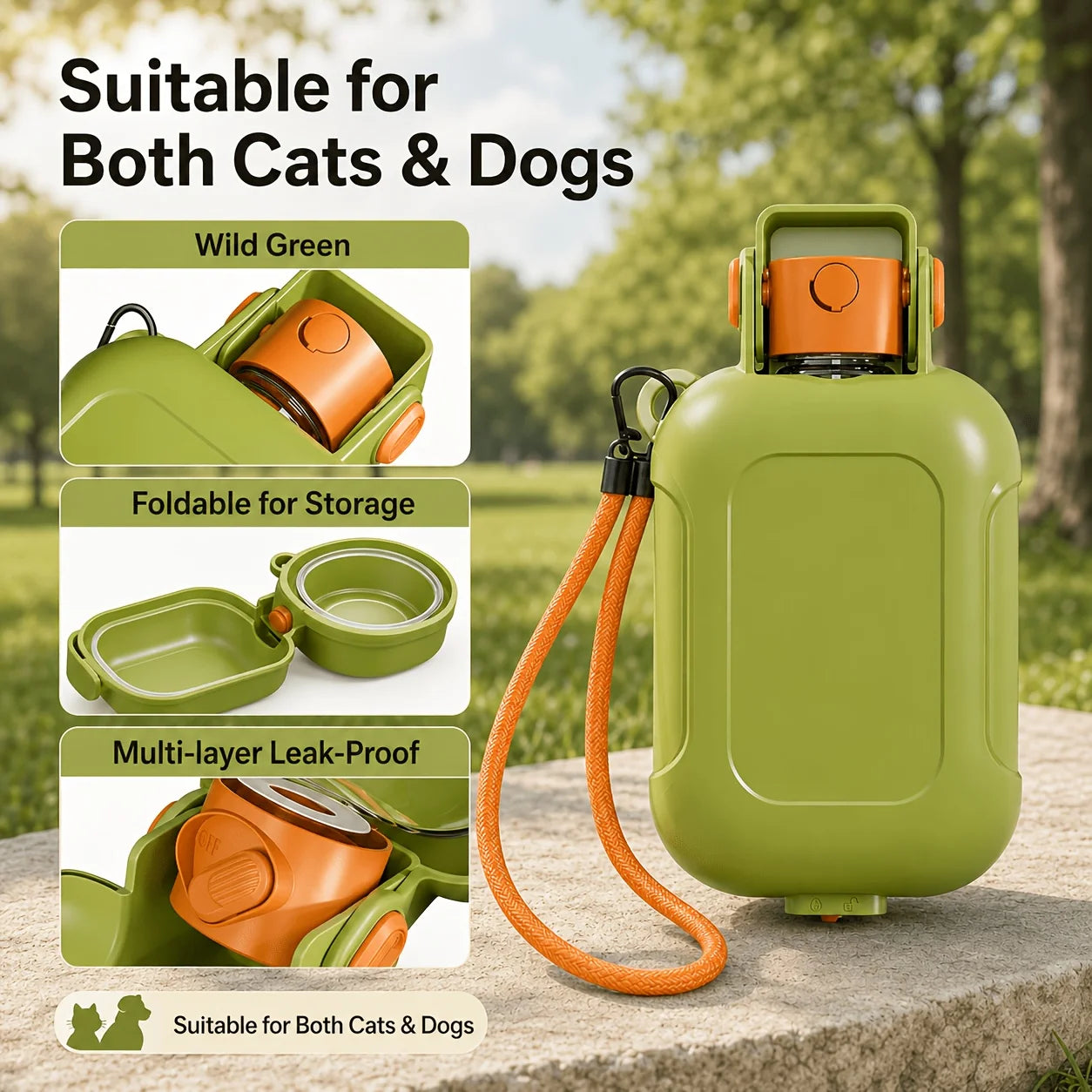 Portable Dog Water Bottle, Leak Proof Pet Water Dispenser with Integrated Drinking Bowl, Food Grade Plastic Puppy Travel Water Bottle, Outdoor Walking Hiking Camping Travel Water Bowl Cup for Small Medium Large Dogs & Pets