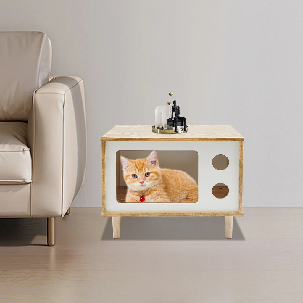Marlowe Mid-Century Cat House — Solid Wood TV-Stand Silhouette