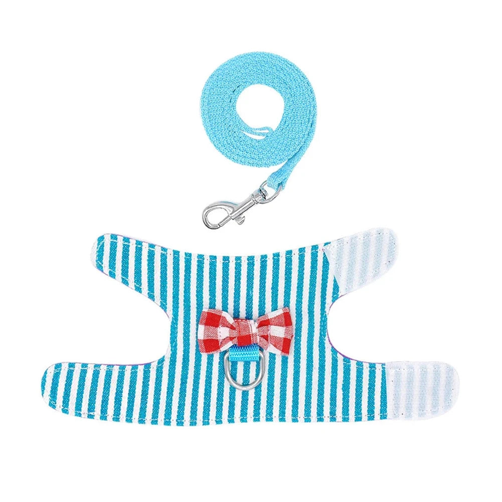 Small Pet Bowknot Vest Harness Adjustable Anti Escape Rabbit Hamster Ferret Safe Nylon Outdoor Going Out