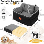 Memory Foam Dog Car Seat for Medium/Large Dogs, Booster Seat for Backseat with Safety Leashes, Black/Grey, Large