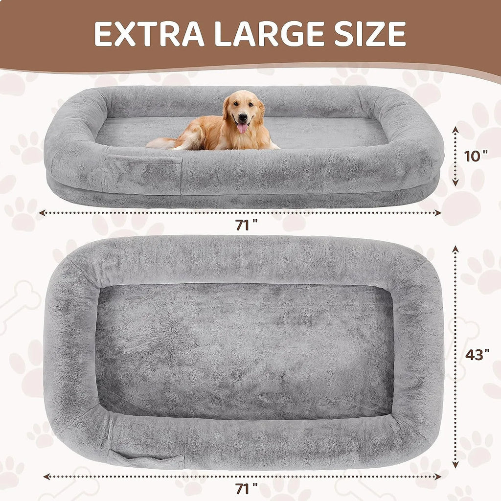 Kromax 71x43x10 Large Human Dog Bed for Adults Orthopedic Washable Cover Light Grey