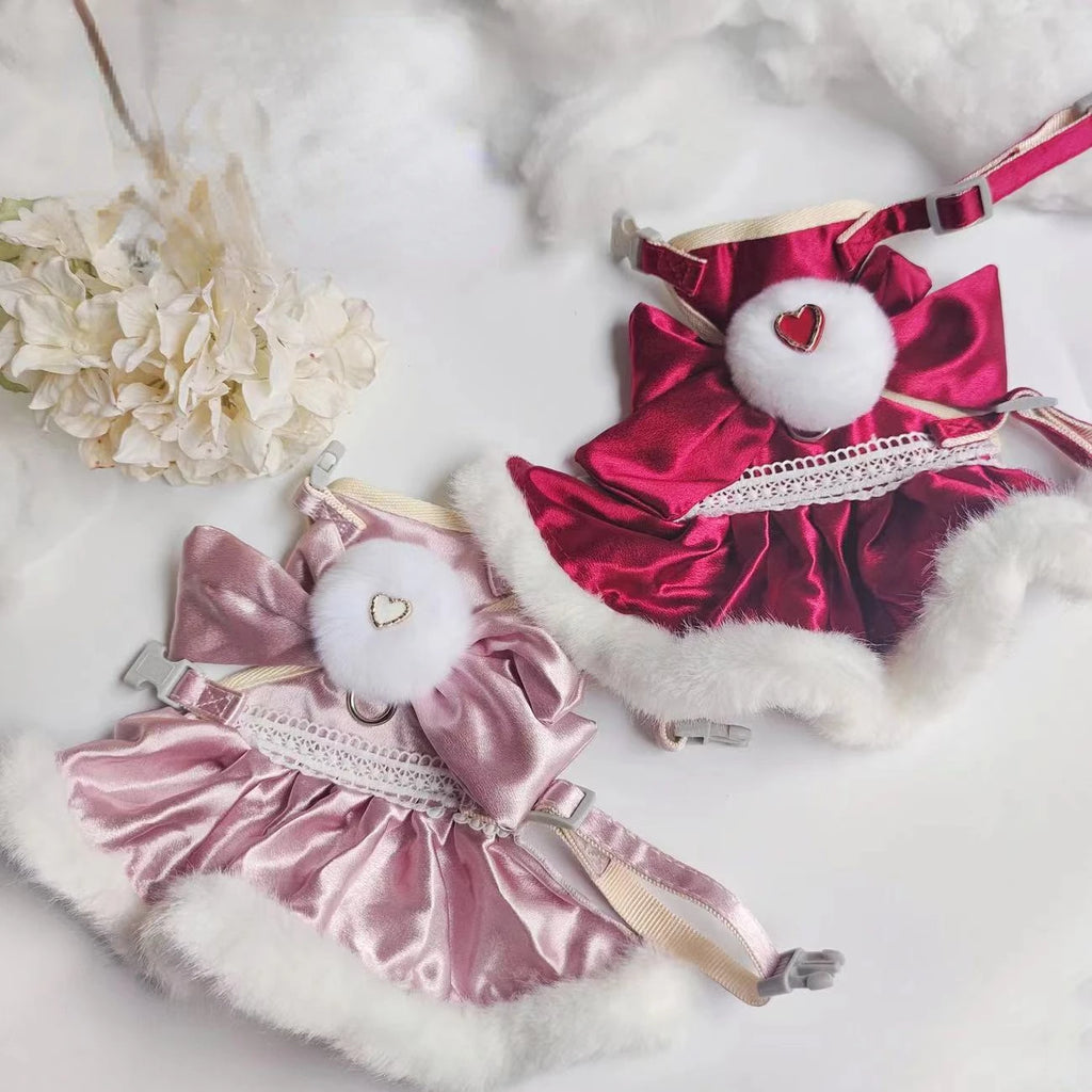 Pet Burrs Leash Cat Dog Universal Fairy Princess Dress Autumn Winter Christmas Walking Cat Dog Walking Chest Harness Back Strap